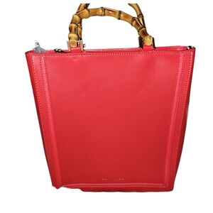 Trina Turk Red Handbag with Bamboo Handles